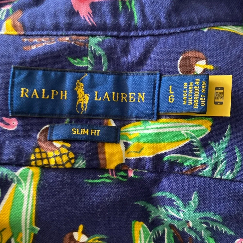 Ralph Lauren Cotton Casual Flamingo Beach Print Button Down Shirt - Picture 3 of 4